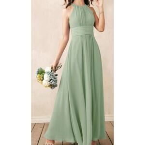 AW BRIDAL 8 M sage green chiffon Dorian bridesmaid formal maxi dress NEW B41